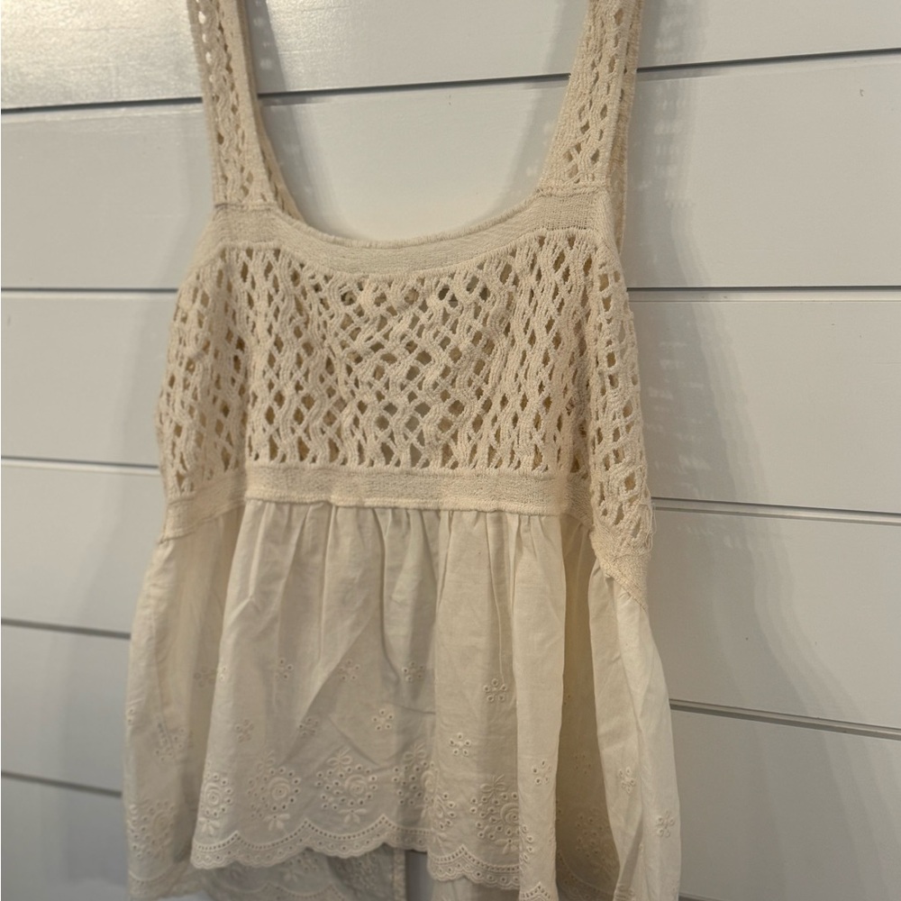 Women's Cream Crochet Tank Top - Lightweight Summer Layer - Picture 2 of 11